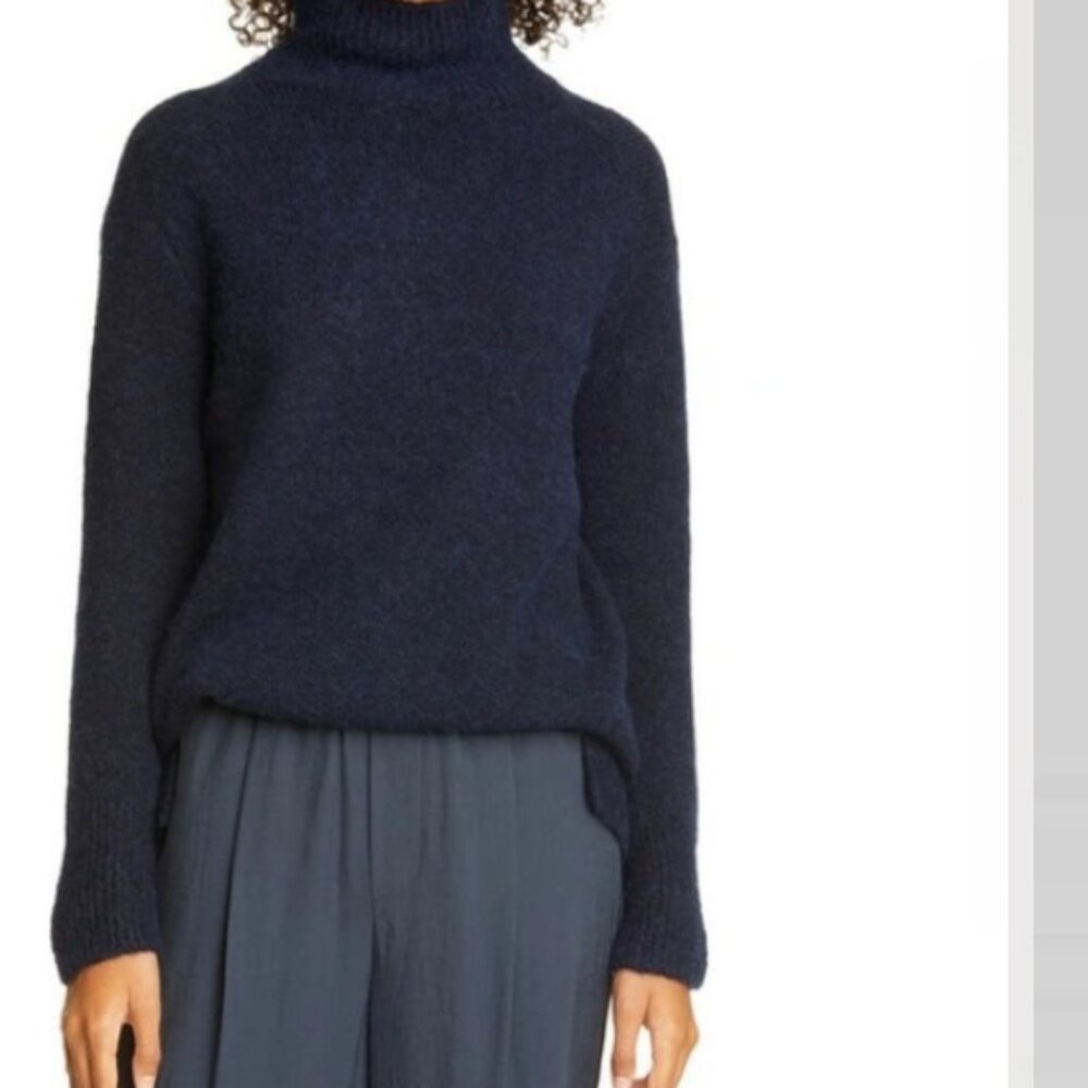 Vince Double Slit Mock Neck Alpaca Pullover Sweater Blue L